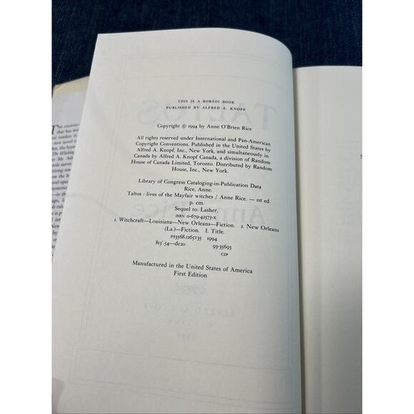 Taltos Lives of the Mayfair Witches Hardcover Book Anne Rice - Picture 5 of 9